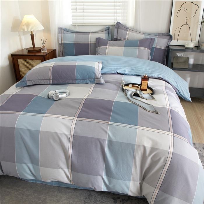 91家纺网 家纺一手货源 找家纺 沐白家居 2025新款全棉印花四件套 嘉宇格-蓝