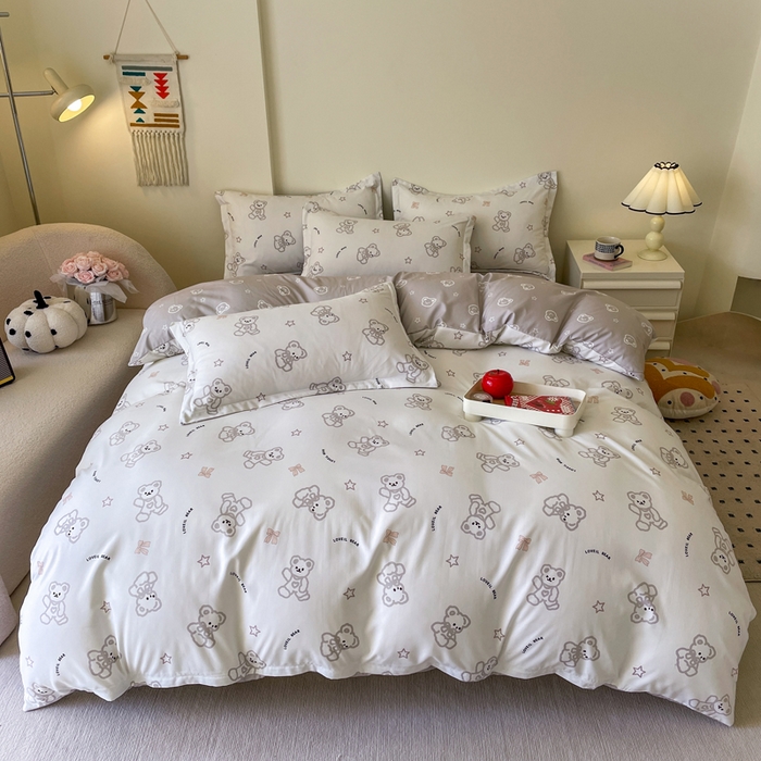 91家纺网 家纺一手货源 找家纺 （买家秀爆款花色不断货）A类母婴级小清新磨毛四件套简约磨毛四件套花卉磨毛四件套卡通磨毛四件套格子条纹 奶咖小熊