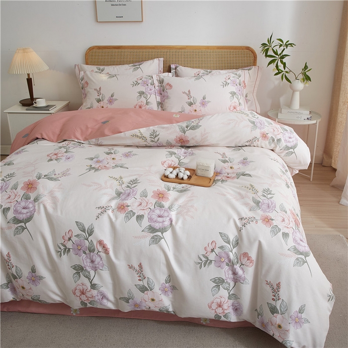 91家纺网 家纺一手货源 找家纺 沐白家居 2025新款全棉印花四件套 落花