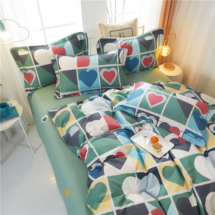 91家纺网 家纺一手货源 找家纺 沐白家居 2025新款全棉印花四件套 彩虹心