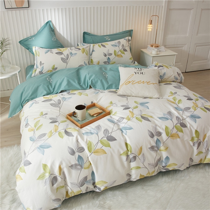 91家纺网 家纺一手货源 找家纺 沐白家居 2025新款全棉印花四件套 绿植