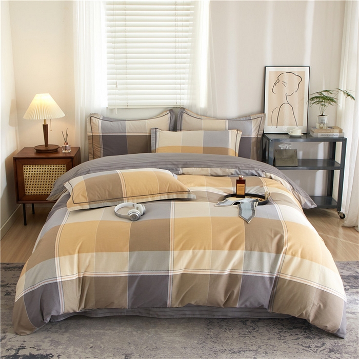 91家纺网 家纺一手货源 找家纺 沐白家居 2025新款全棉印花四件套 嘉宇格-咖