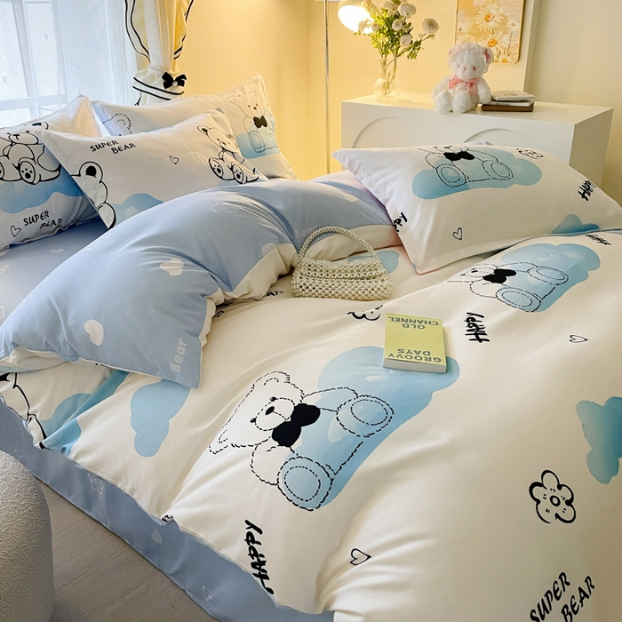 91家纺网 家纺一手货源 找家纺 （买家秀爆款花色不断货）A类母婴级小清新磨毛四件套简约磨毛四件套花卉磨毛四件套卡通磨毛四件套格子条纹 奇趣熊