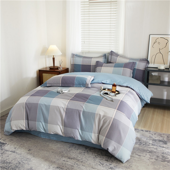 91家纺网 家纺一手货源 找家纺 沐白家居 2025新款全棉印花四件套 嘉宇格-蓝