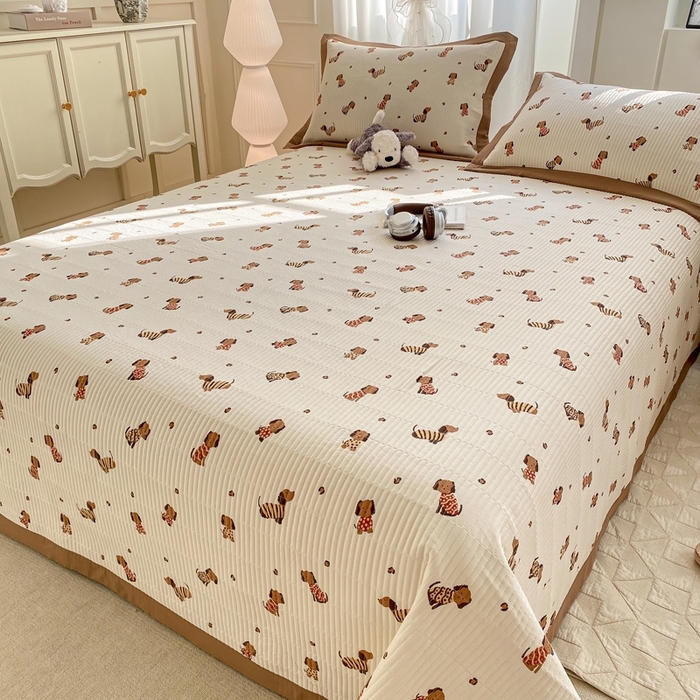 91家纺网 家纺一手货源 找家纺 尊妙被业 2025新款针织棉直边床盖三件套 安好