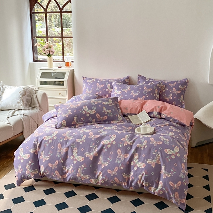 91家纺网 家纺一手货源 找家纺 （买家秀爆款花色不断货）A类母婴级小清新磨毛四件套简约磨毛四件套花卉磨毛四件套卡通磨毛四件套格子条纹 翩翩若叶