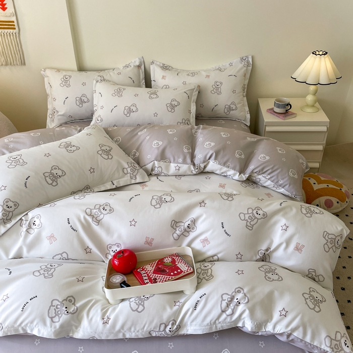 91家纺网 家纺一手货源 找家纺 （买家秀爆款花色不断货）A类母婴级小清新磨毛四件套简约磨毛四件套花卉磨毛四件套卡通磨毛四件套格子条纹 奶咖小熊