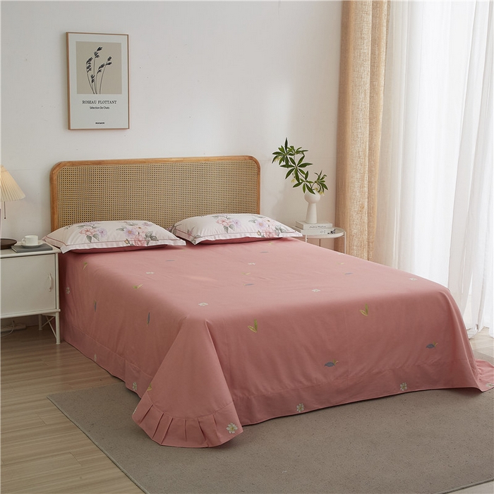 91家纺网 家纺一手货源 找家纺 沐白家居 2025新款全棉印花四件套 落花