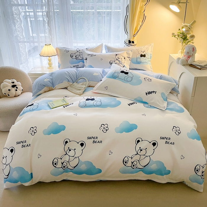 91家纺网 家纺一手货源 找家纺 （买家秀爆款花色不断货）A类母婴级小清新磨毛四件套简约磨毛四件套花卉磨毛四件套卡通磨毛四件套格子条纹 奇趣熊