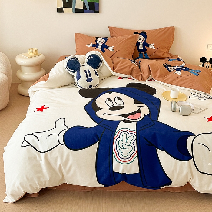 91家纺网 家纺一手货源 找家纺 （买家秀爆款花色不断货）A类母婴级迪士尼卡通纯棉磨毛四件套简约纯棉全棉磨毛四件套纯棉四件套全棉四件套 复古米奇