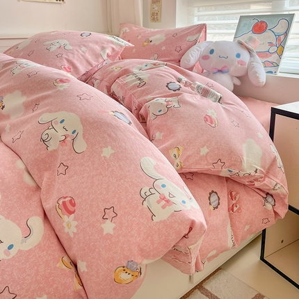 91家纺网 家纺一手货源 找家纺 （买家秀 爆款花色不断货）A类母婴级纯棉磨毛四件套简约纯棉全棉磨毛四件套三丽鸥磨毛四件套纯棉全棉原棉 伙伴玉桂狗