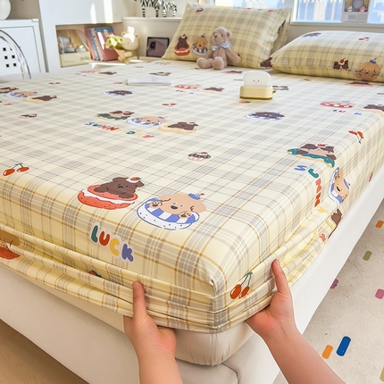 91家纺网 家纺一手货源 找家纺 摩妮卡 2025新款A类裸睡级全棉印花床笠系列 快乐小狗