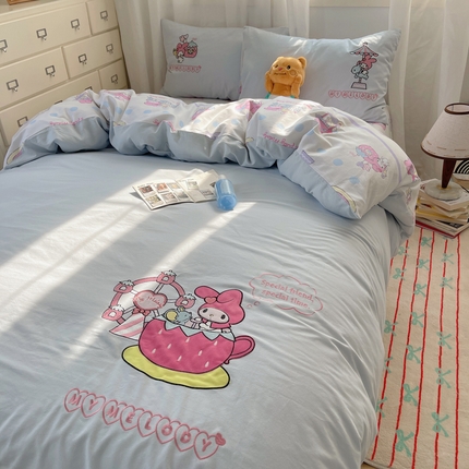 91家纺网 家纺一手货源 找家纺 （总）（买家秀爆款花色不断货）A类母婴级纯棉磨毛四件套简约纯棉全棉磨毛四件套三丽鸥磨毛四件套贴布绣纯棉全棉