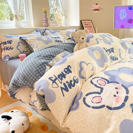 91家纺网 家纺一手货源 找家纺 （总）（买家秀 爆款花色不断货）A类母婴级纯棉磨毛四件套简约可爱风纯棉四件套全棉四件套磨毛三件套