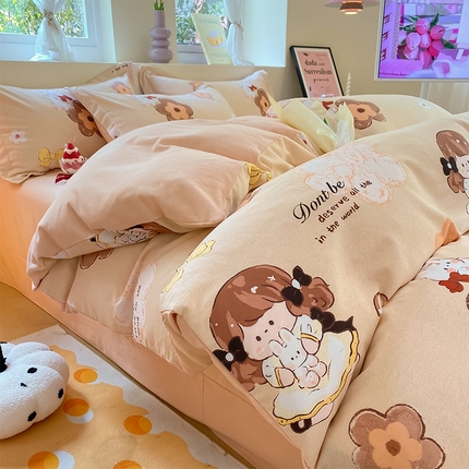 91家纺网 家纺一手货源 找家纺 （总）（买家秀 爆款花色不断货）A类母婴级纯棉磨毛四件套简约可爱风纯棉四件套全棉四件套磨毛三件套