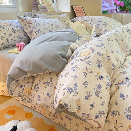 91家纺网 家纺一手货源 找家纺 （总）（买家秀 爆款花色不断货）A类母婴级纯棉磨毛四件套简约可爱风纯棉四件套全棉四件套磨毛三件套