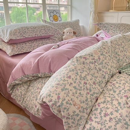 91家纺网 家纺一手货源 找家纺 （总）（买家秀 爆款花色不断货）A类母婴级纯棉磨毛四件套简约可爱风纯棉四件套全棉四件套磨毛三件套