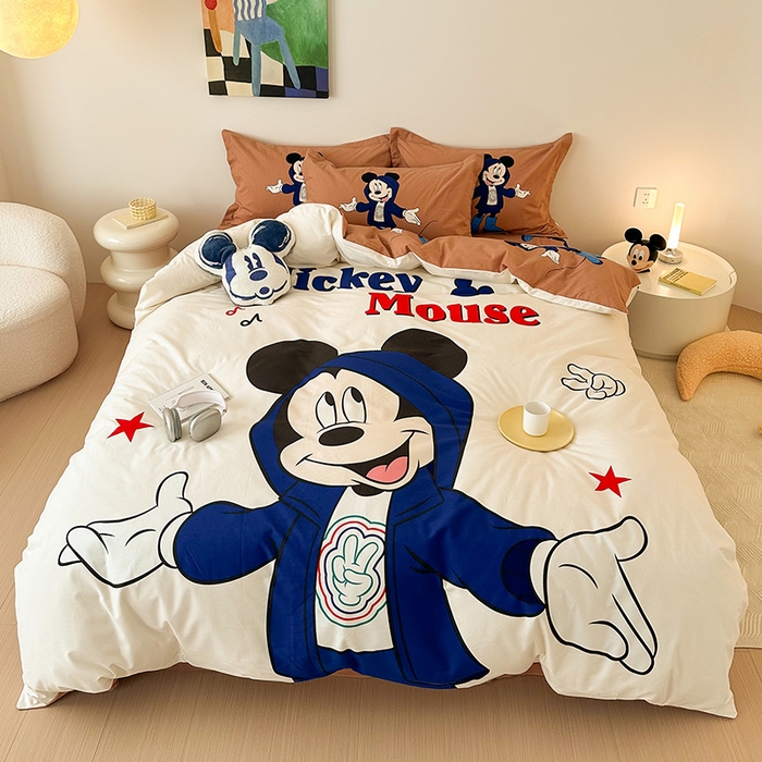 91家纺网 家纺一手货源 找家纺 （买家秀爆款花色不断货）A类母婴级迪士尼卡通纯棉磨毛四件套简约纯棉全棉磨毛四件套纯棉四件套全棉四件套 复古米奇