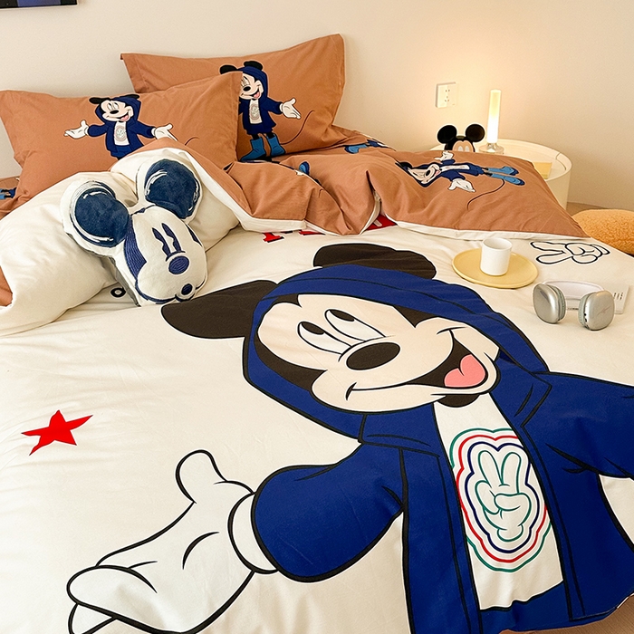 91家纺网 家纺一手货源 找家纺 （买家秀爆款花色不断货）A类母婴级迪士尼卡通纯棉磨毛四件套简约纯棉全棉磨毛四件套纯棉四件套全棉四件套 复古米奇