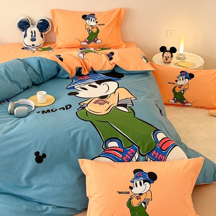 91家纺网 家纺一手货源 找家纺 （买家秀爆款花色不断货）A类母婴级迪士尼卡通纯棉磨毛四件套简约纯棉全棉磨毛四件套纯棉四件套全棉四件套 调皮米奇