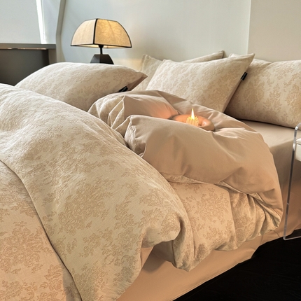 91家纺网 家纺一手货源 找家纺 （买家秀爆款花色不断货）纯棉磨毛四件套纯棉全棉磨毛四件套全棉三层纱磨毛四件套加厚磨毛A类大提花四件套 慕斯-米