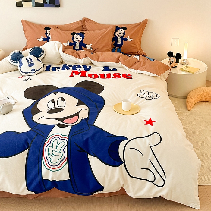 91家纺网 家纺一手货源 找家纺 （买家秀爆款花色不断货）A类母婴级迪士尼卡通纯棉磨毛四件套简约纯棉全棉磨毛四件套纯棉四件套全棉四件套 复古米奇