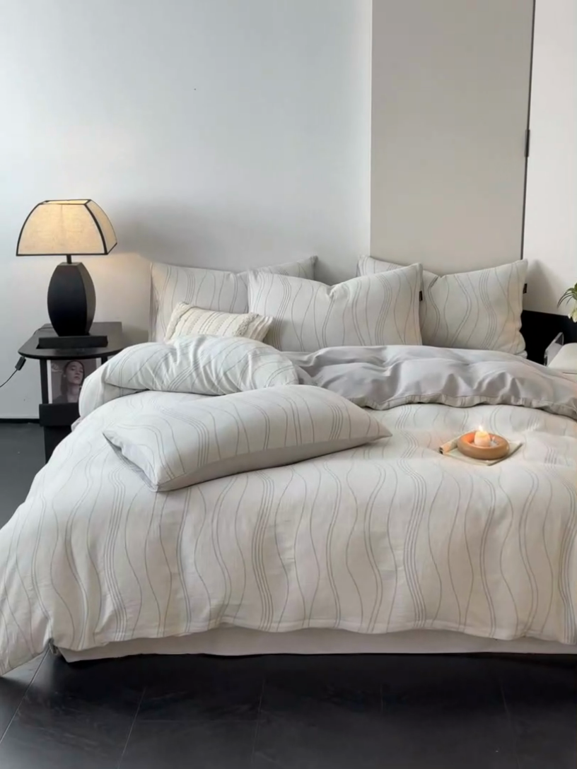 91家纺网 家纺一手货源 找家纺 （买家秀爆款花色不断货）纯棉磨毛四件套纯棉全棉磨毛四件套全棉三层纱磨毛四件套加厚磨毛A类大提花四件套 波洛-灰