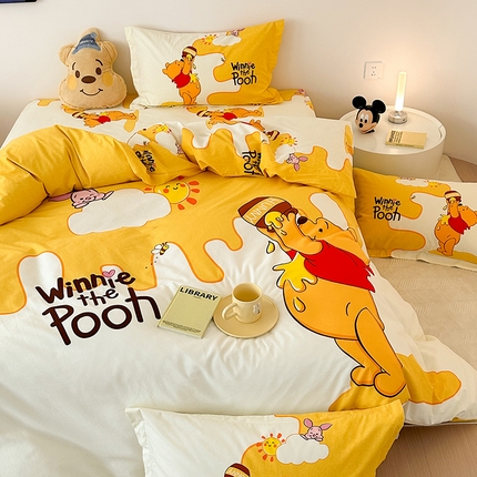 91家纺网 家纺一手货源 找家纺 （买家秀爆款花色不断货）A类母婴级迪士尼卡通纯棉磨毛四件套简约纯棉全棉磨毛四件套纯棉四件套全棉四件套 熊熊的爱