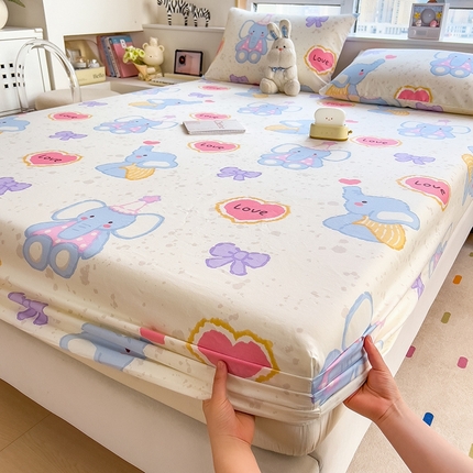 91家纺网 家纺一手货源 找家纺 摩妮卡 2025新款A类裸睡级全棉印花床笠系列 俏皮象