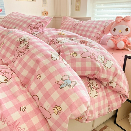 91家纺网 家纺一手货源 找家纺 （买家秀 爆款花色不断货）A类母婴级纯棉磨毛四件套简约纯棉全棉磨毛四件套三丽鸥磨毛四件套纯棉全棉原棉 格子美乐蒂