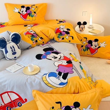 91家纺网 家纺一手货源 找家纺 （买家秀爆款花色不断货）A类母婴级迪士尼卡通纯棉磨毛四件套简约纯棉全棉磨毛四件套纯棉四件套全棉四件套 米奇渺渺