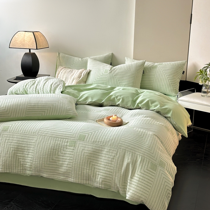 91家纺网 家纺一手货源 找家纺 （买家秀爆款花色不断货）纯棉磨毛四件套纯棉全棉磨毛四件套全棉三层纱磨毛四件套加厚磨毛A类大提花四件套 意象空间-绿