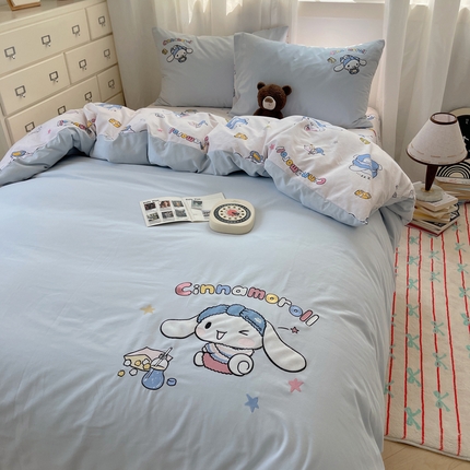 91家纺网 家纺一手货源 找家纺 （买家秀爆款花色不断货）A类母婴级纯棉磨毛四件套简约纯棉全棉磨毛四件套三丽鸥磨毛四件套贴布绣纯棉全棉 撒娇玉桂狗-兰