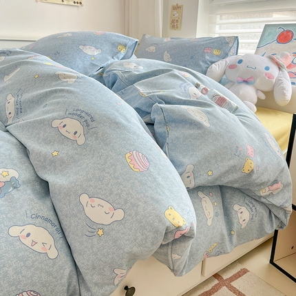 91家纺网 家纺一手货源 找家纺 （买家秀 爆款花色不断货）A类母婴级纯棉磨毛四件套简约纯棉全棉磨毛四件套三丽鸥磨毛四件套纯棉全棉原棉 蓝色玉桂狗