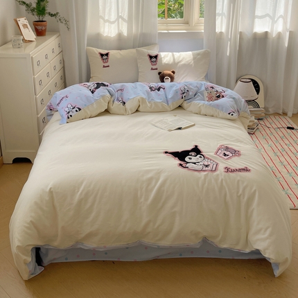 （买家秀爆款花色不断货）A类母婴级纯棉磨毛四件套简约纯棉全棉磨毛四件套三丽鸥磨毛四件套贴布绣纯棉全棉 甜筒库洛米-米