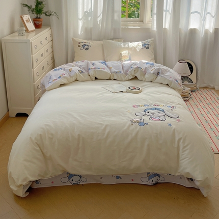 （买家秀爆款花色不断货）A类母婴级纯棉磨毛四件套简约纯棉全棉磨毛四件套三丽鸥磨毛四件套贴布绣纯棉全棉 撒娇玉桂狗-米