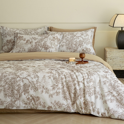 91家纺网 家纺一手货源 找家纺 （买家秀爆款花色不断货）A类母婴级纯棉磨毛四件套简约纯棉全棉磨毛四件套纯棉四件套全棉四件套磨毛三件套 温莎古堡-棕