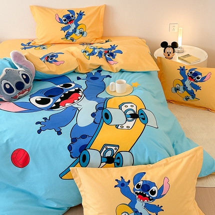 91家纺网 家纺一手货源 找家纺 （买家秀爆款花色不断货）A类母婴级迪士尼卡通纯棉磨毛四件套简约纯棉全棉磨毛四件套纯棉四件套全棉四件套 哈罗史迪仔