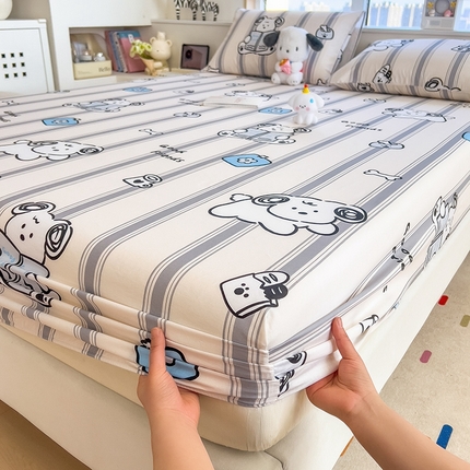 91家纺网 家纺一手货源 找家纺 摩妮卡 2025新款A类裸睡级全棉印花床笠系列 奶狗呼呼