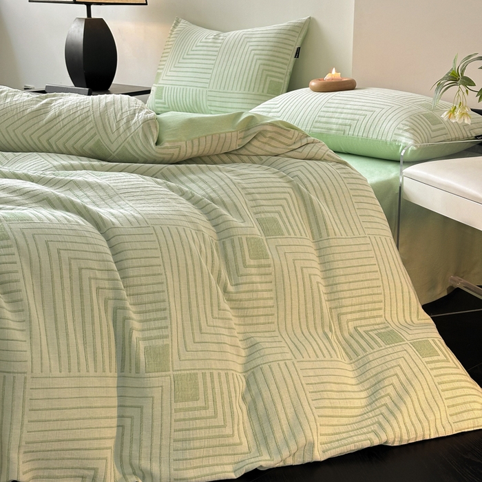 91家纺网 家纺一手货源 找家纺 （买家秀爆款花色不断货）纯棉磨毛四件套纯棉全棉磨毛四件套全棉三层纱磨毛四件套加厚磨毛A类大提花四件套 意象空间-绿