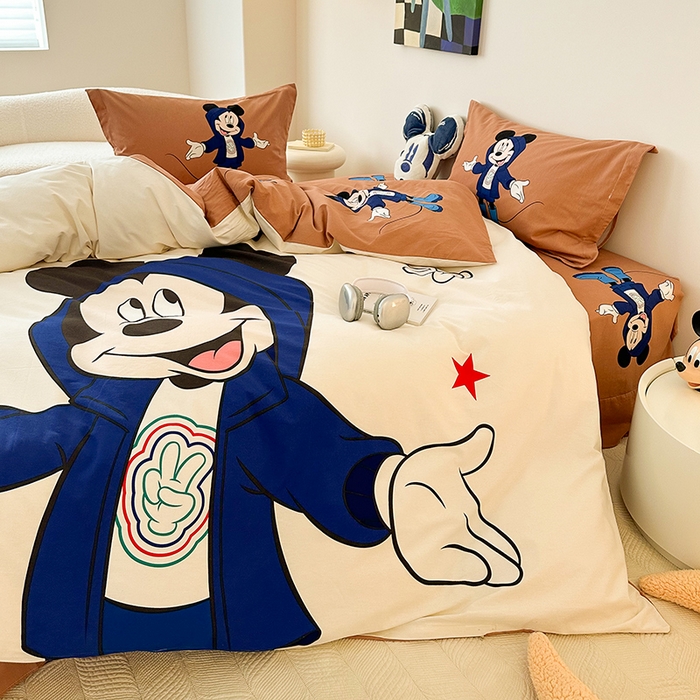 91家纺网 家纺一手货源 找家纺 （买家秀爆款花色不断货）A类母婴级迪士尼卡通纯棉磨毛四件套简约纯棉全棉磨毛四件套纯棉四件套全棉四件套 复古米奇