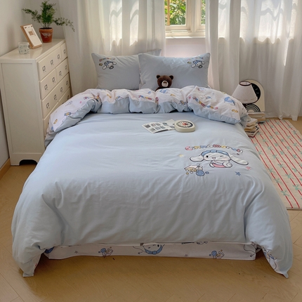 （买家秀爆款花色不断货）A类母婴级纯棉磨毛四件套简约纯棉全棉磨毛四件套三丽鸥磨毛四件套贴布绣纯棉全棉 撒娇玉桂狗-兰