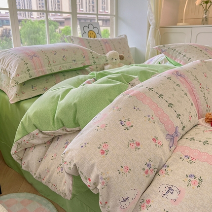 91家纺网 家纺一手货源 找家纺 （总）（买家秀 爆款花色不断货）A类母婴级纯棉磨毛四件套简约可爱风纯棉四件套全棉四件套磨毛三件套