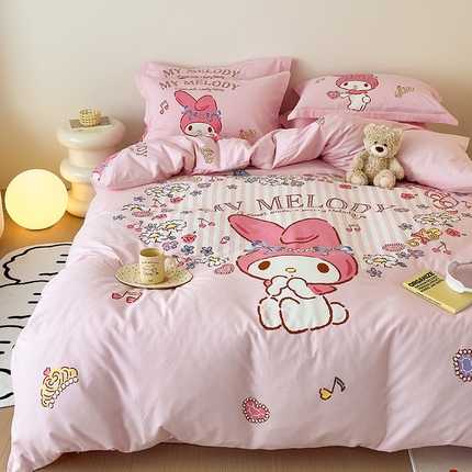 91家纺网 家纺一手货源 找家纺 （买家秀 爆款花色不断货）A类母婴级纯棉磨毛四件套简约纯棉全棉磨毛四件套三丽鸥全棉磨毛大版磨毛四件套 魔法小精灵