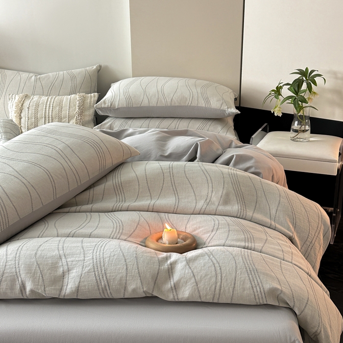 91家纺网 家纺一手货源 找家纺 （买家秀爆款花色不断货）纯棉磨毛四件套纯棉全棉磨毛四件套全棉三层纱磨毛四件套加厚磨毛A类大提花四件套 波洛-灰