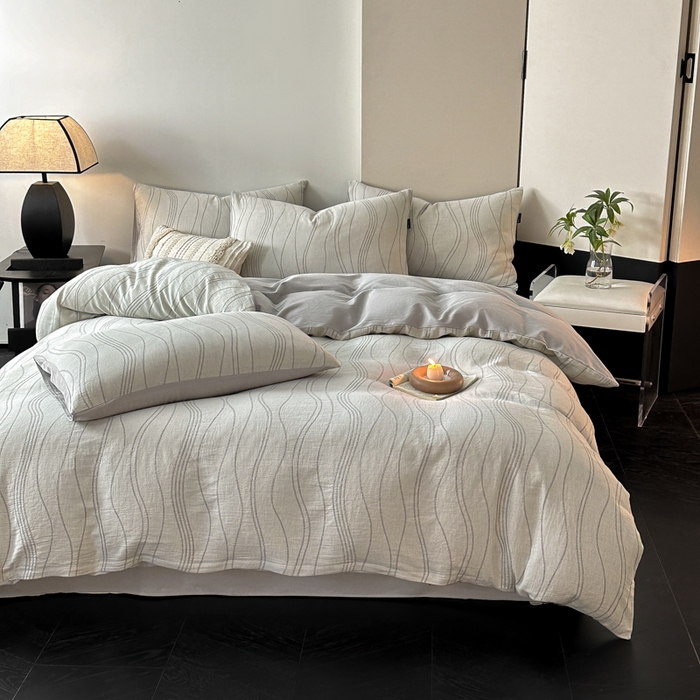 91家纺网 家纺一手货源 找家纺 （买家秀爆款花色不断货）纯棉磨毛四件套纯棉全棉磨毛四件套全棉三层纱磨毛四件套加厚磨毛A类大提花四件套 波洛-灰