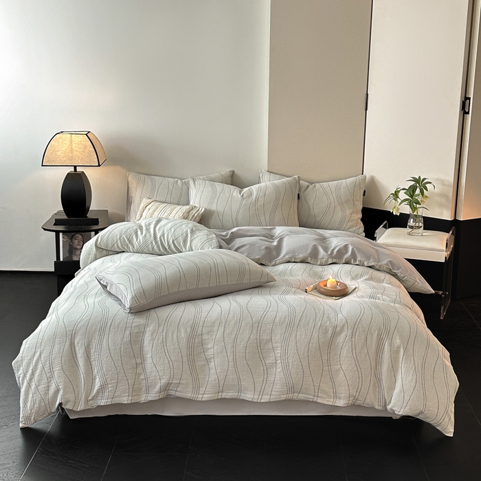 91家纺网 家纺一手货源 找家纺 （买家秀爆款花色不断货）纯棉磨毛四件套纯棉全棉磨毛四件套全棉三层纱磨毛四件套加厚磨毛A类大提花四件套 波洛-灰