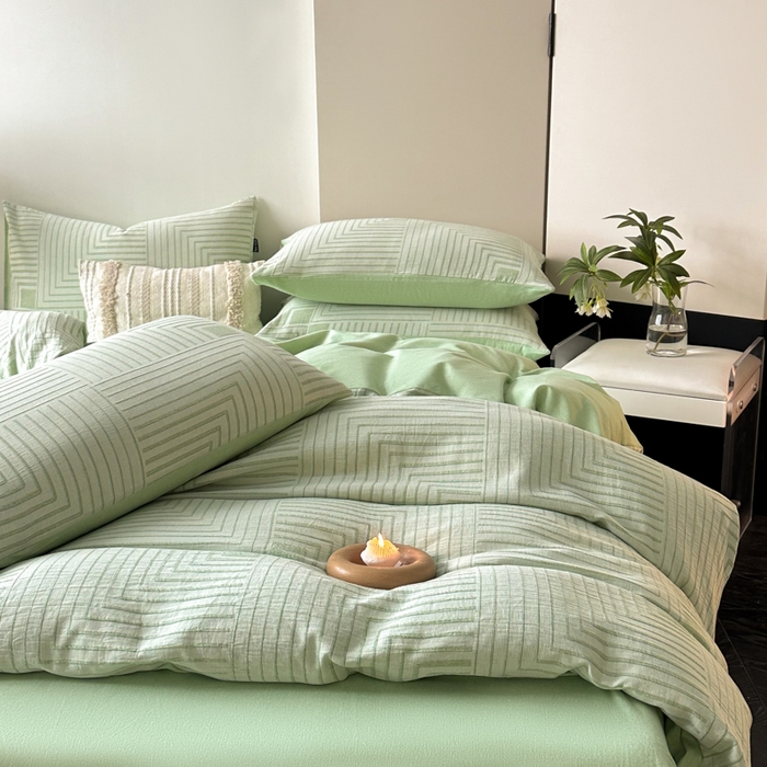 91家纺网 家纺一手货源 找家纺 （买家秀爆款花色不断货）纯棉磨毛四件套纯棉全棉磨毛四件套全棉三层纱磨毛四件套加厚磨毛A类大提花四件套 意象空间-绿