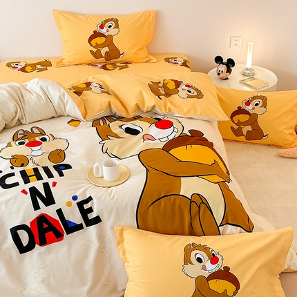 91家纺网 家纺一手货源 找家纺 （买家秀爆款花色不断货）A类母婴级迪士尼卡通纯棉磨毛四件套简约纯棉全棉磨毛四件套纯棉四件套全棉四件套 笑脸奇奇