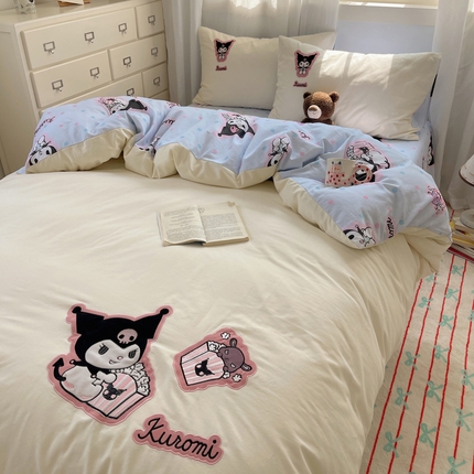 91家纺网 家纺一手货源 找家纺 （买家秀爆款花色不断货）A类母婴级纯棉磨毛四件套简约纯棉全棉磨毛四件套三丽鸥磨毛四件套贴布绣纯棉全棉 甜筒库洛米-米